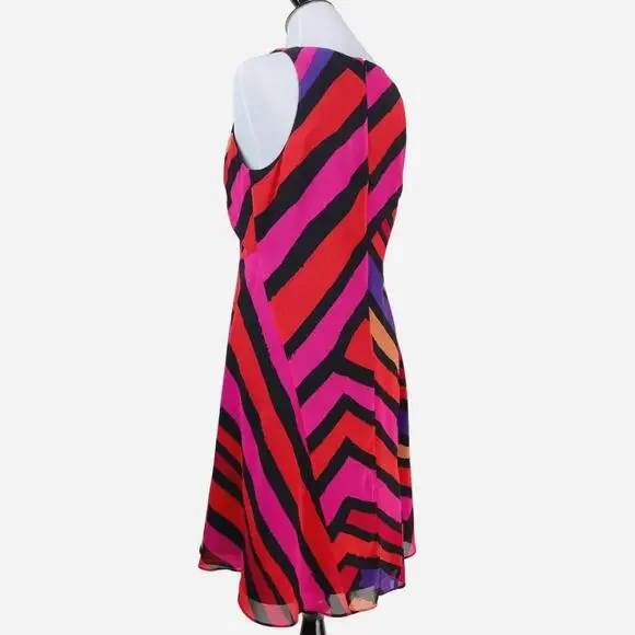 Cabi Size S Fete Dress Vibrant Multicolor Striped Chiffon Fit & Flare - Picture 4 of 12
